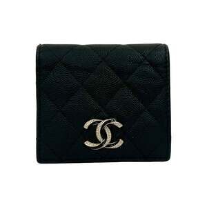 CHANEL Authentic Black Caviar Leather Logo Wallet